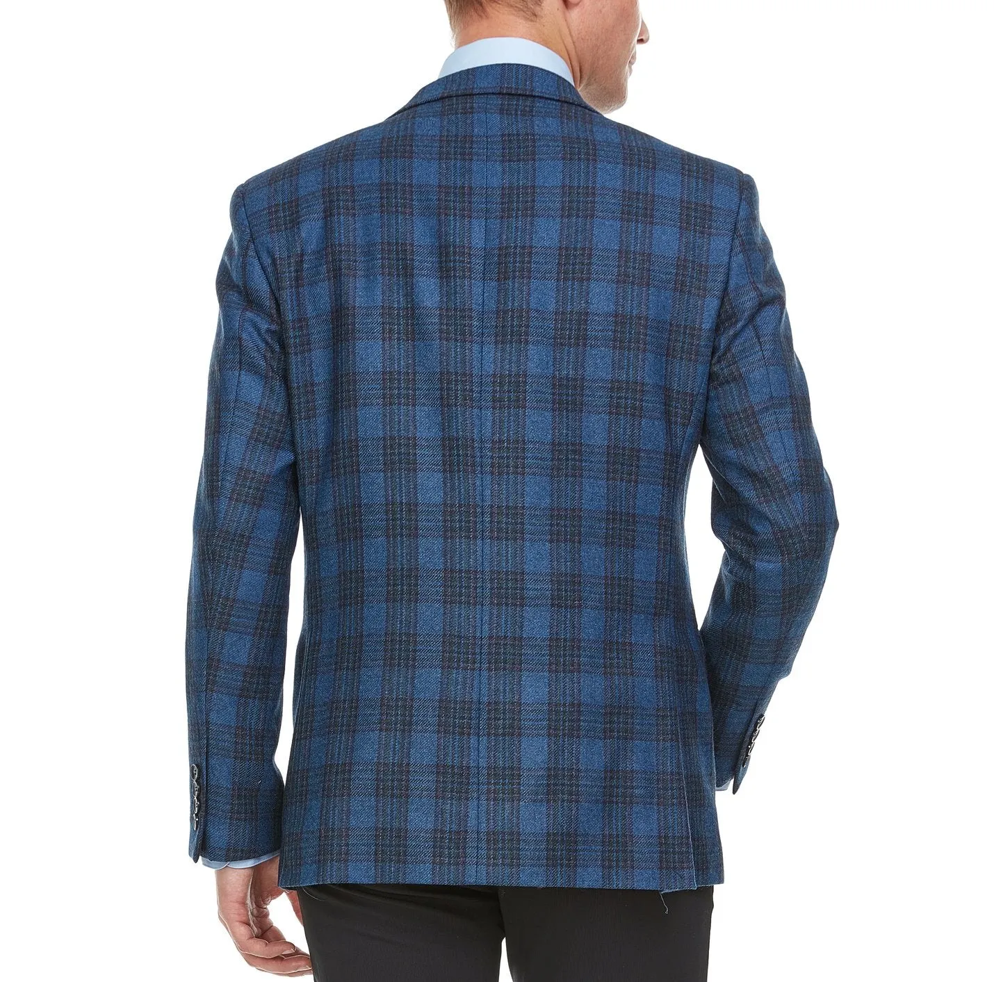 Adam Baker Men's Single Breasted 100% Wool Ultra Slim Fit Blazer/Sport Coat - Blue Heather Plaid