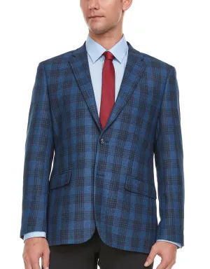 Adam Baker Men's Single Breasted 100% Wool Ultra Slim Fit Blazer/Sport Coat - Blue Heather Plaid