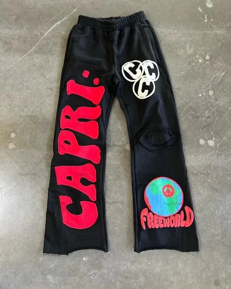 Advbridge 90s Streetwear European and American New Embroidered Trousershigh Street Trendy Brand Wide-leg Pants Men Y2K Retro Casual Knitted Pants Women