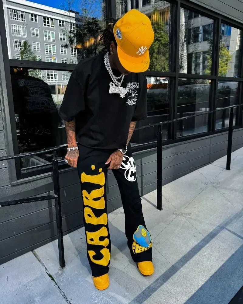 Advbridge 90s Streetwear European and American New Embroidered Trousershigh Street Trendy Brand Wide-leg Pants Men Y2K Retro Casual Knitted Pants Women