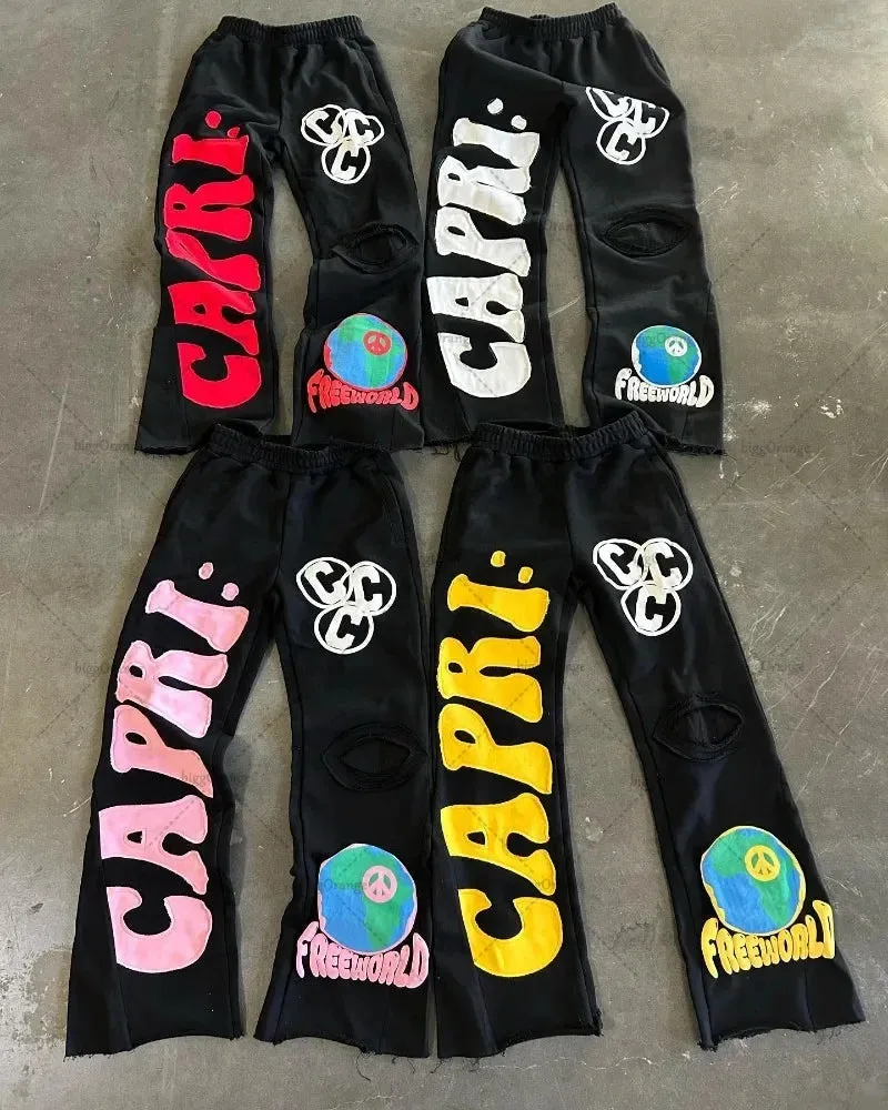 Advbridge 90s Streetwear European and American New Embroidered Trousershigh Street Trendy Brand Wide-leg Pants Men Y2K Retro Casual Knitted Pants Women