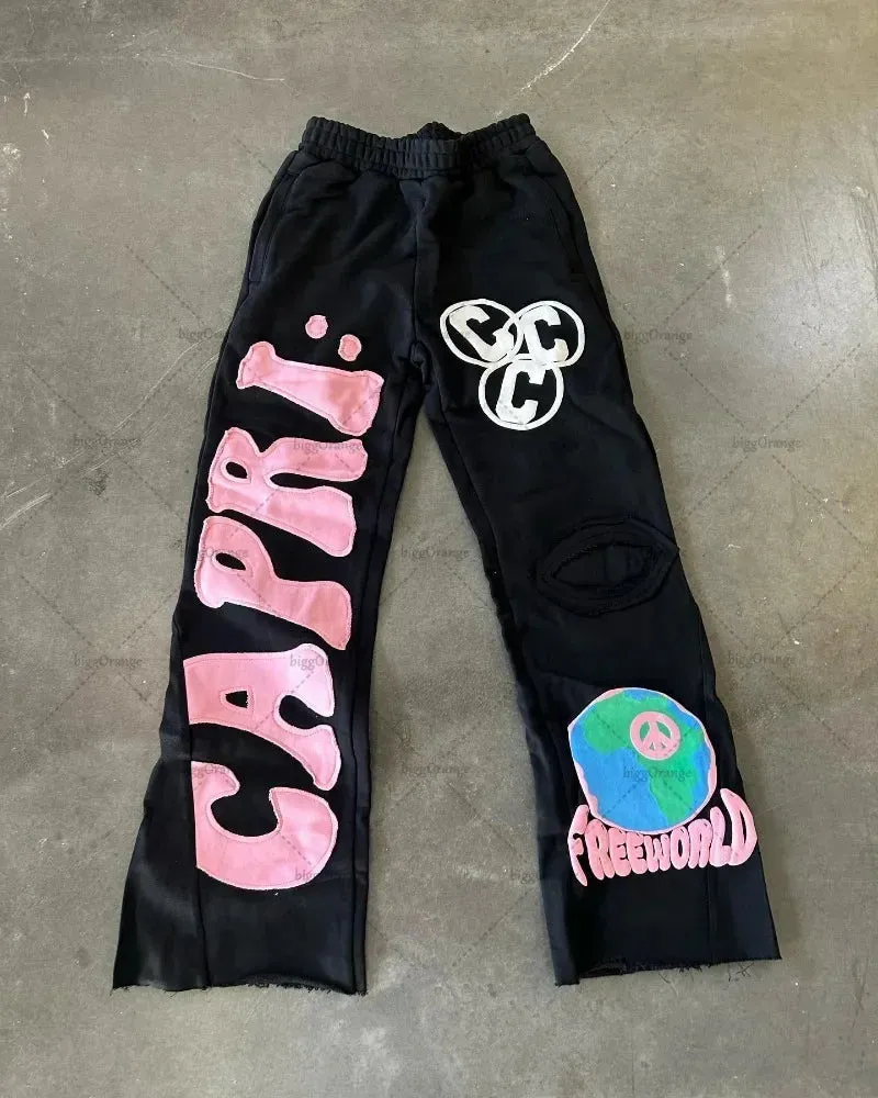 Advbridge 90s Streetwear European and American New Embroidered Trousershigh Street Trendy Brand Wide-leg Pants Men Y2K Retro Casual Knitted Pants Women