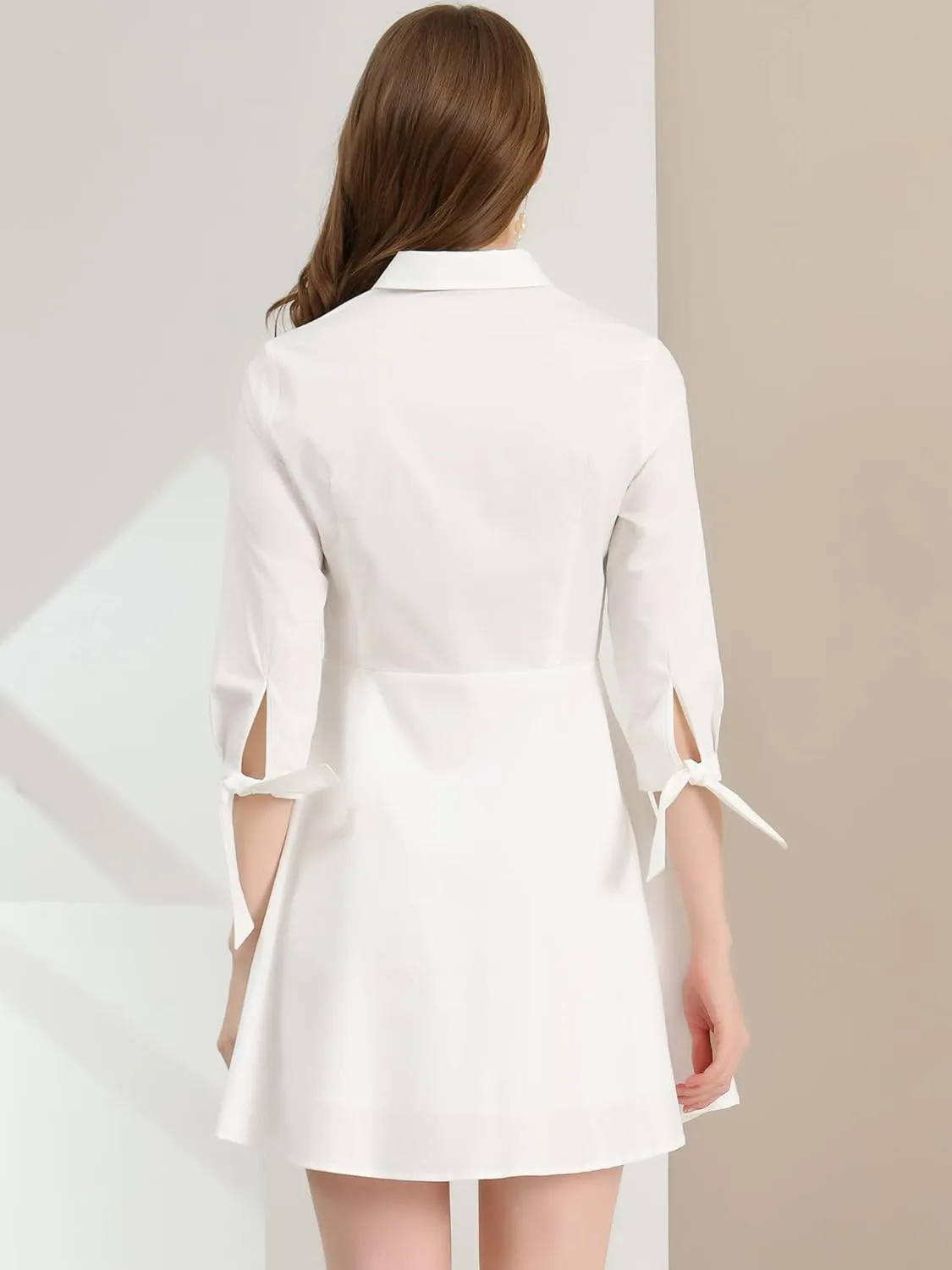 Allegra K Women's Turn Down Collar Button Down Cotton Skater Shirt Dress