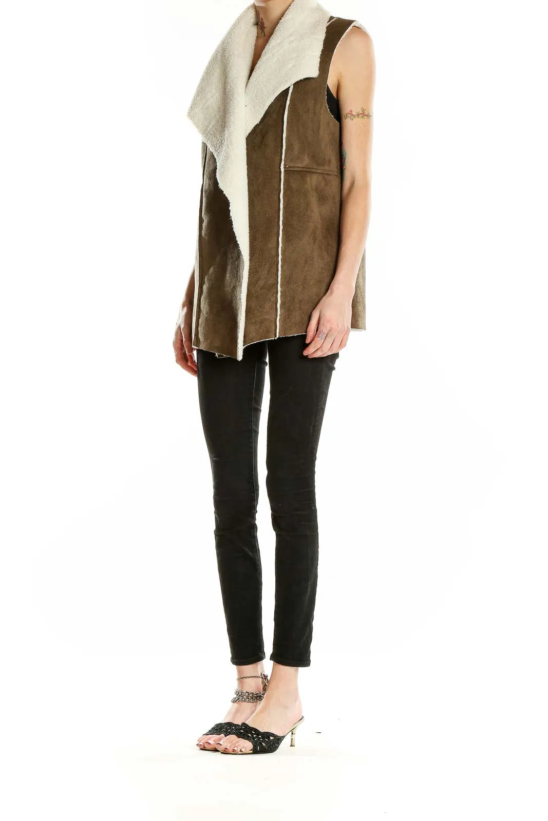 Brown Faux Shearling Draped Vest