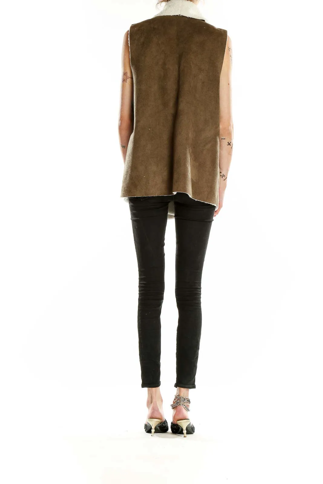 Brown Faux Shearling Draped Vest