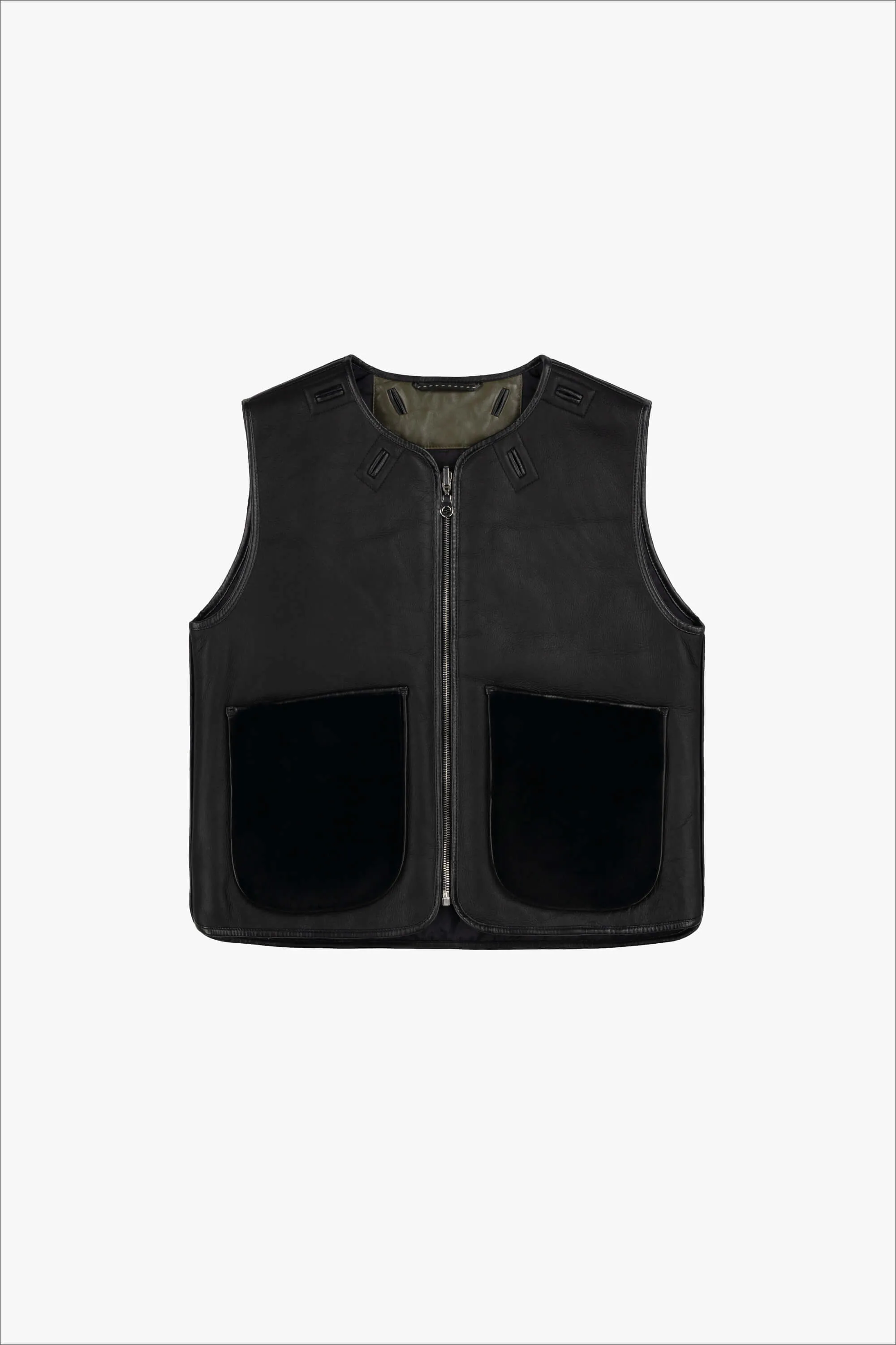 Cropped Aviator Shearling Vest - Black / Black