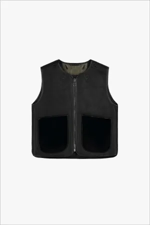 Cropped Aviator Shearling Vest - Black / Black