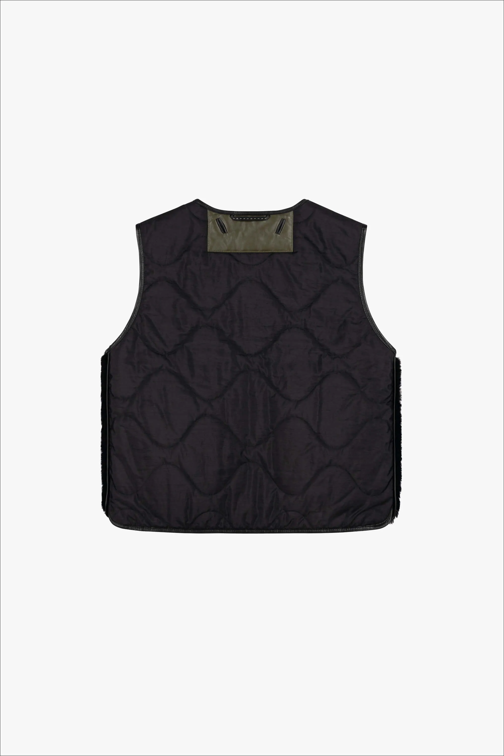 Cropped Aviator Shearling Vest - Black / Black