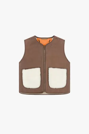 Cropped Aviator Shearling Vest - Chocolate / Natural