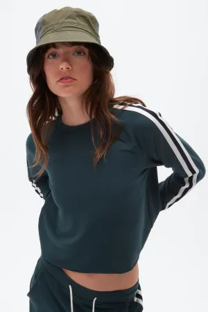 Cropped Warm Up Fleece Sweatshirt, Military/Vintage White