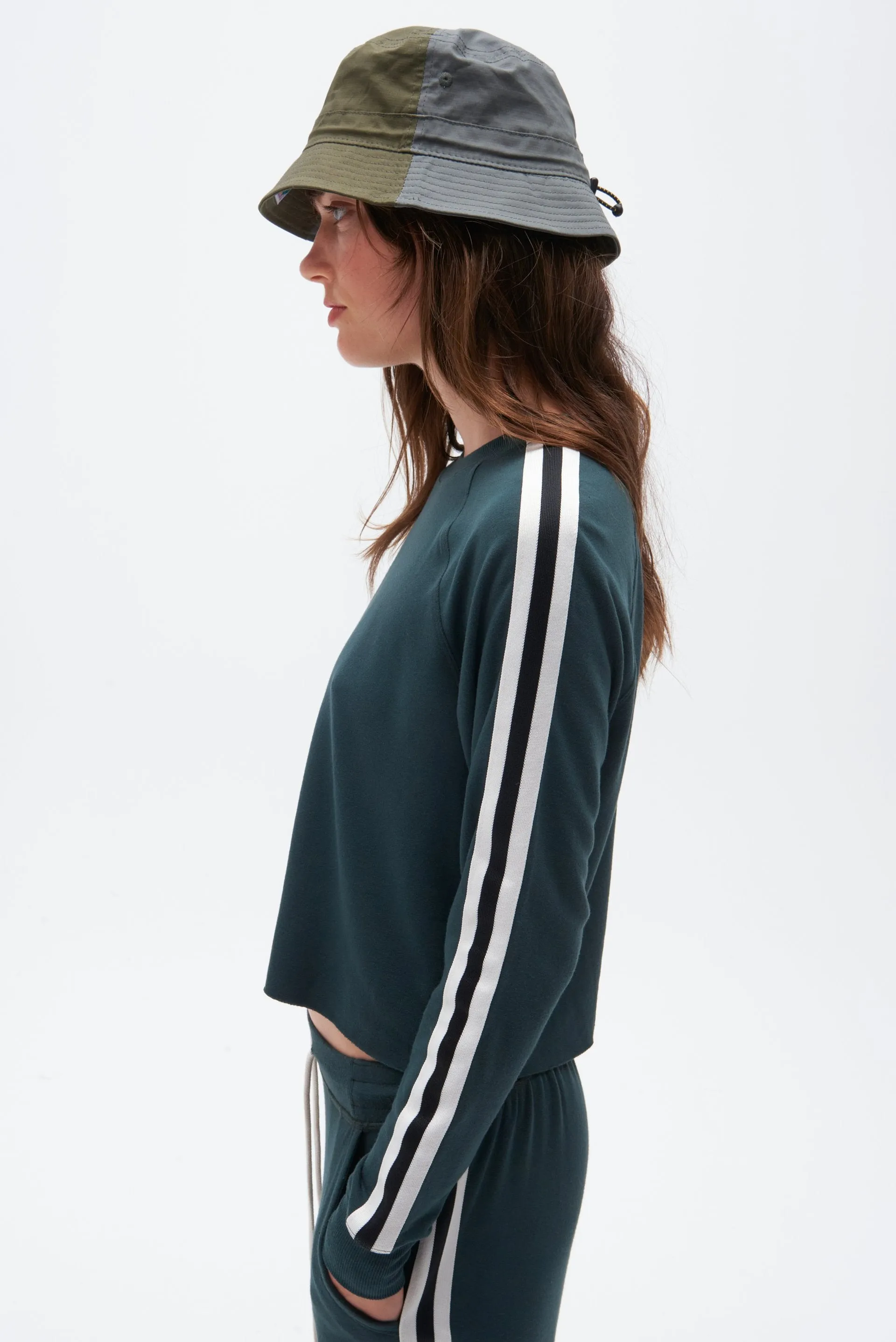 Cropped Warm Up Fleece Sweatshirt, Military/Vintage White