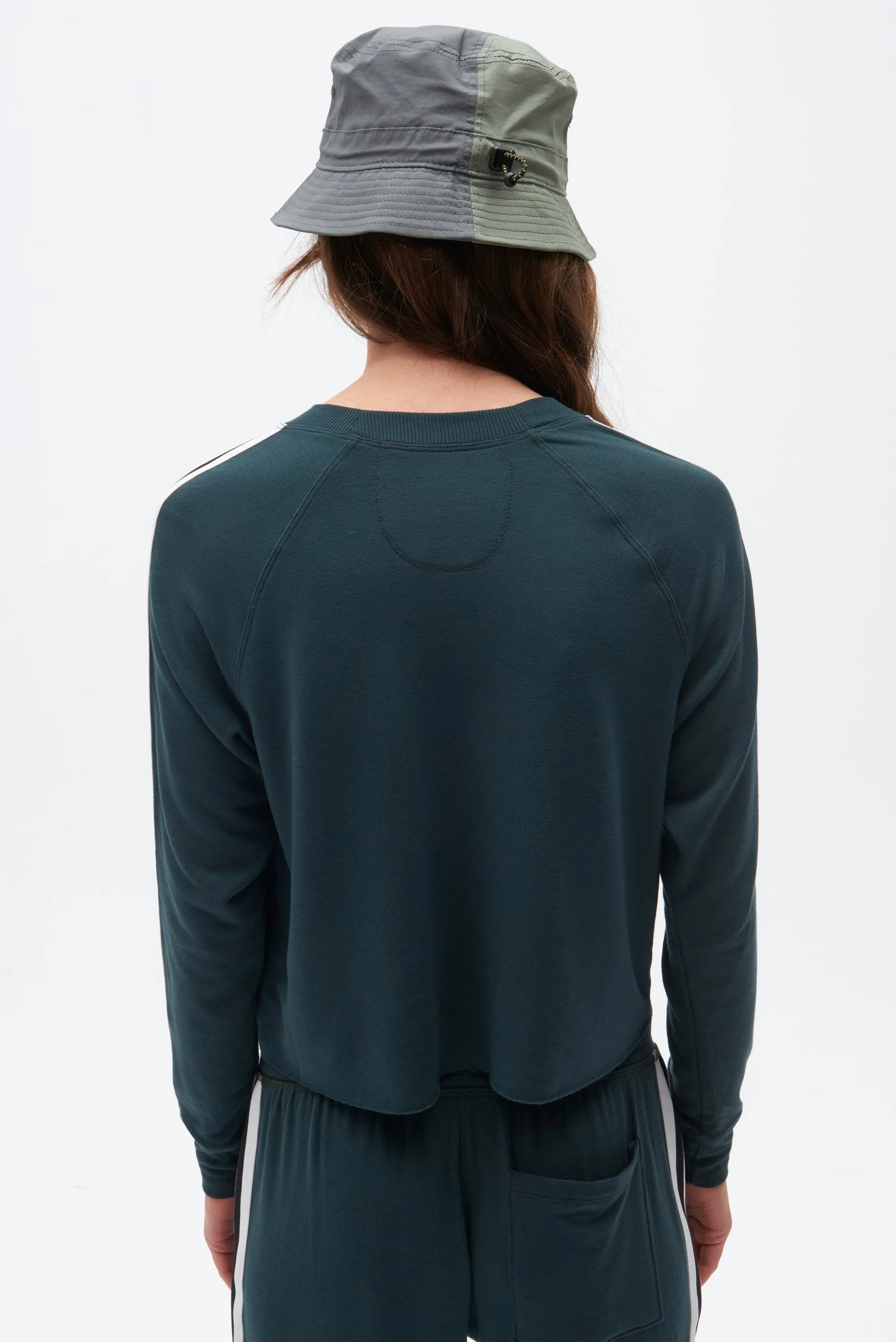 Cropped Warm Up Fleece Sweatshirt, Military/Vintage White