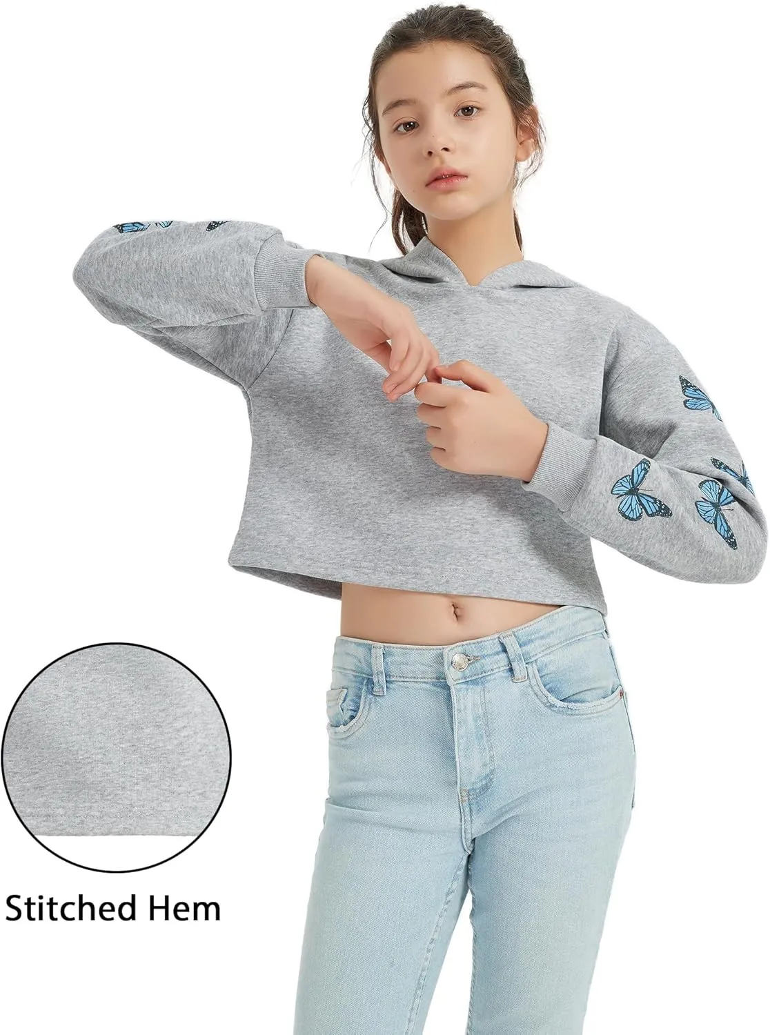EXARUS Girls Sweatshirts Oversized/Crop Graphic Hoodie Letter Print Crew Neck Pullover Long Sleeve Casual School Kids