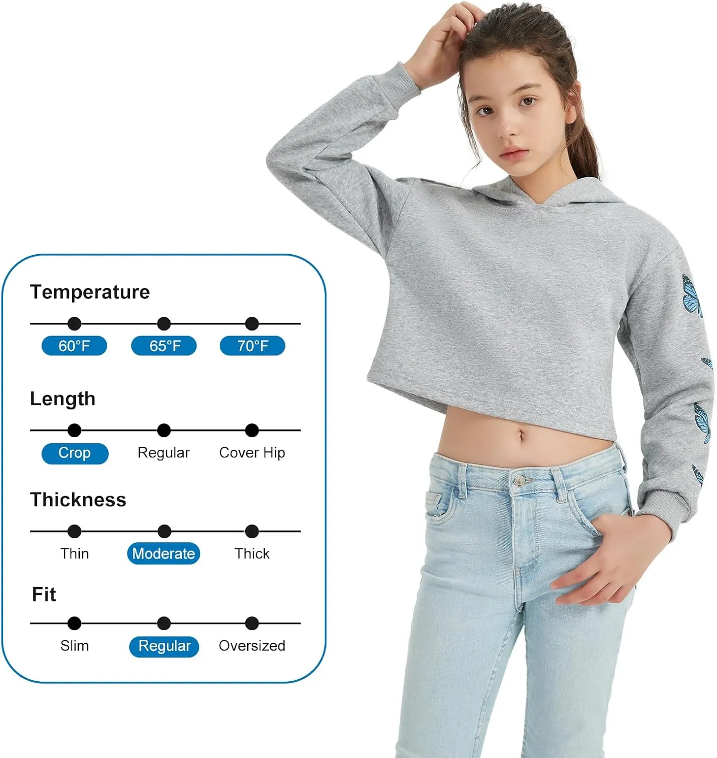 EXARUS Girls Sweatshirts Oversized/Crop Graphic Hoodie Letter Print Crew Neck Pullover Long Sleeve Casual School Kids