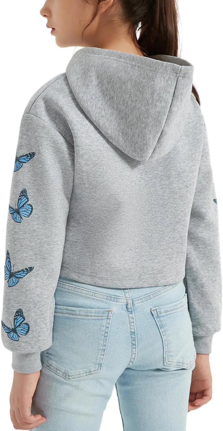 EXARUS Girls Sweatshirts Oversized/Crop Graphic Hoodie Letter Print Crew Neck Pullover Long Sleeve Casual School Kids