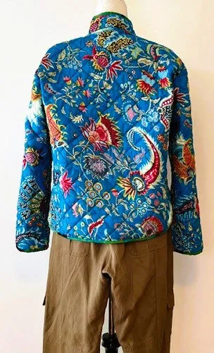 Fashionable Short Cotton Quilted Jacket Is Fully Reversible (Tiger and Garden)
