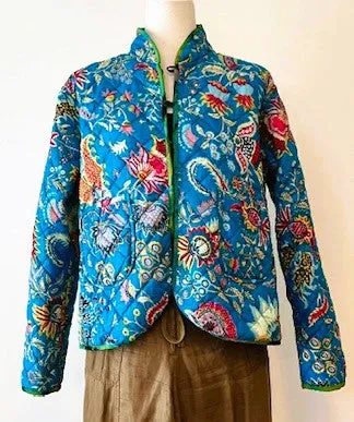 Fashionable Short Cotton Quilted Jacket Is Fully Reversible (Tiger and Garden)