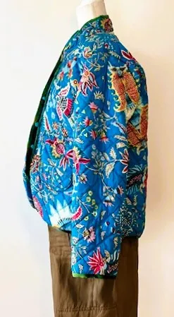 Fashionable Short Cotton Quilted Jacket Is Fully Reversible (Tiger and Garden)