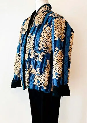 Fashionable Short Cotton Quilted Jacket Is Fully Reversible (Tiger and Garden)
