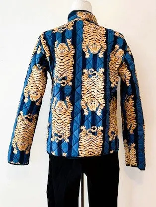 Fashionable Short Cotton Quilted Jacket Is Fully Reversible (Tiger and Garden)