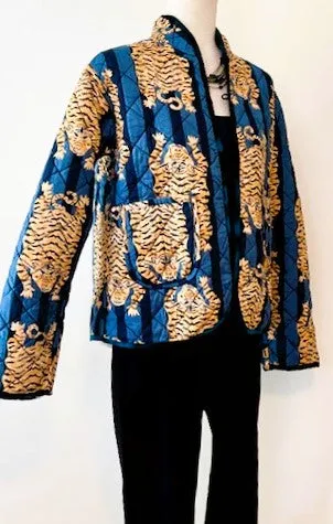 Fashionable Short Cotton Quilted Jacket Is Fully Reversible (Tiger and Garden)