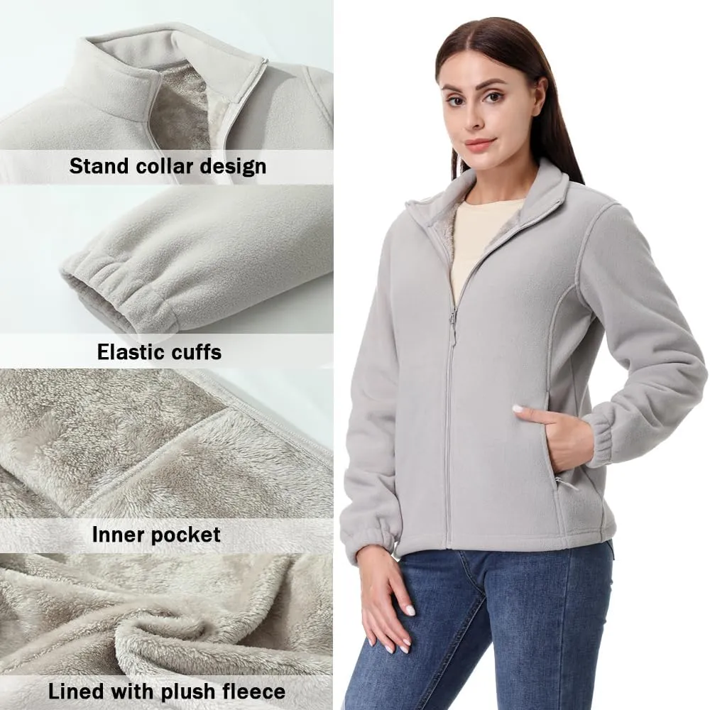 GIMECEN Women's Full Zip Polar Soft Fleece Jacket Warm Winter Coat With Zipper Pockets Long Sleeve Thickened Outerwear