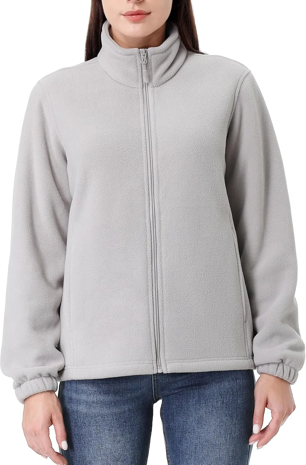 GIMECEN Women's Full Zip Polar Soft Fleece Jacket Warm Winter Coat With Zipper Pockets Long Sleeve Thickened Outerwear