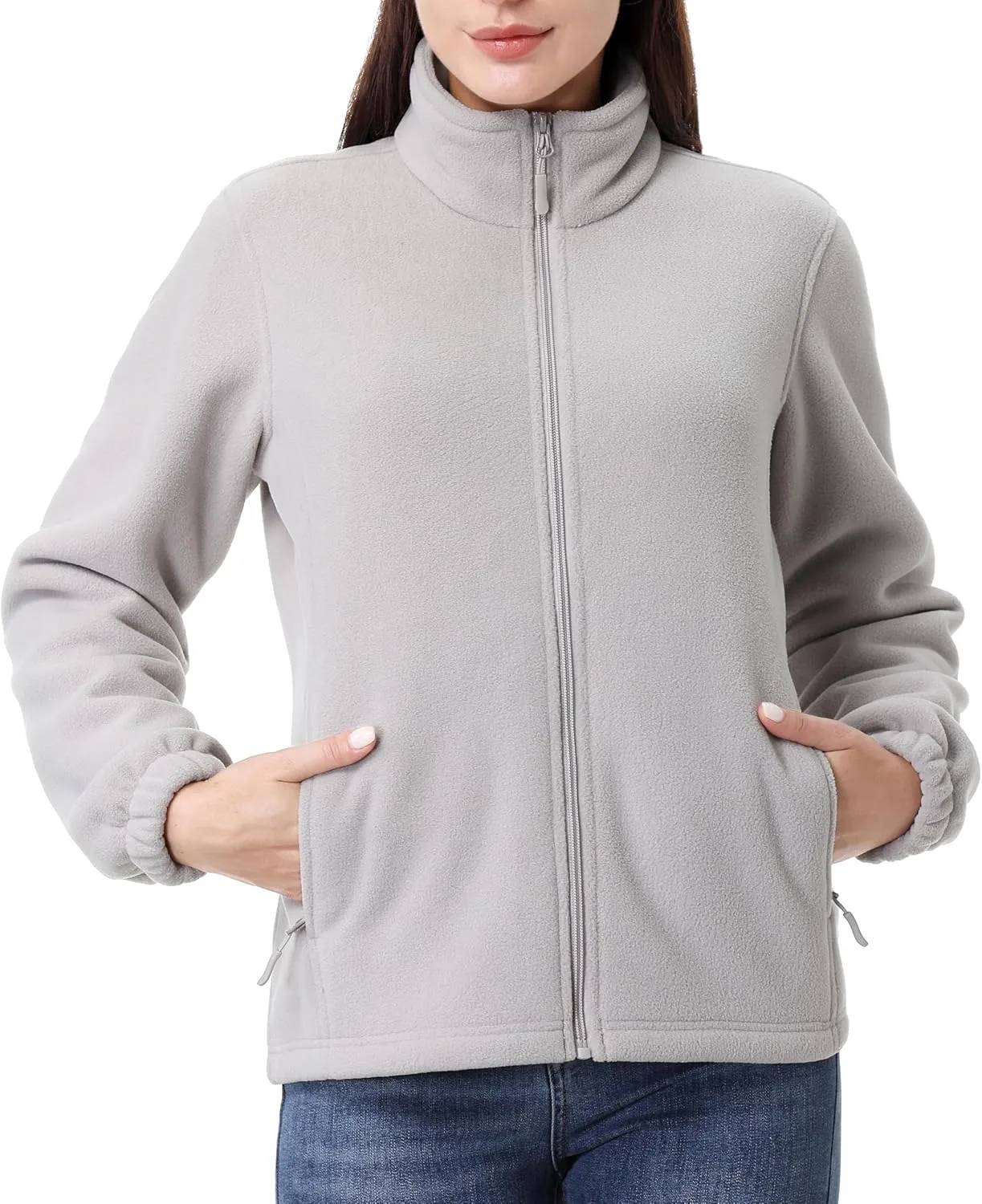 GIMECEN Women's Full Zip Polar Soft Fleece Jacket Warm Winter Coat With Zipper Pockets Long Sleeve Thickened Outerwear