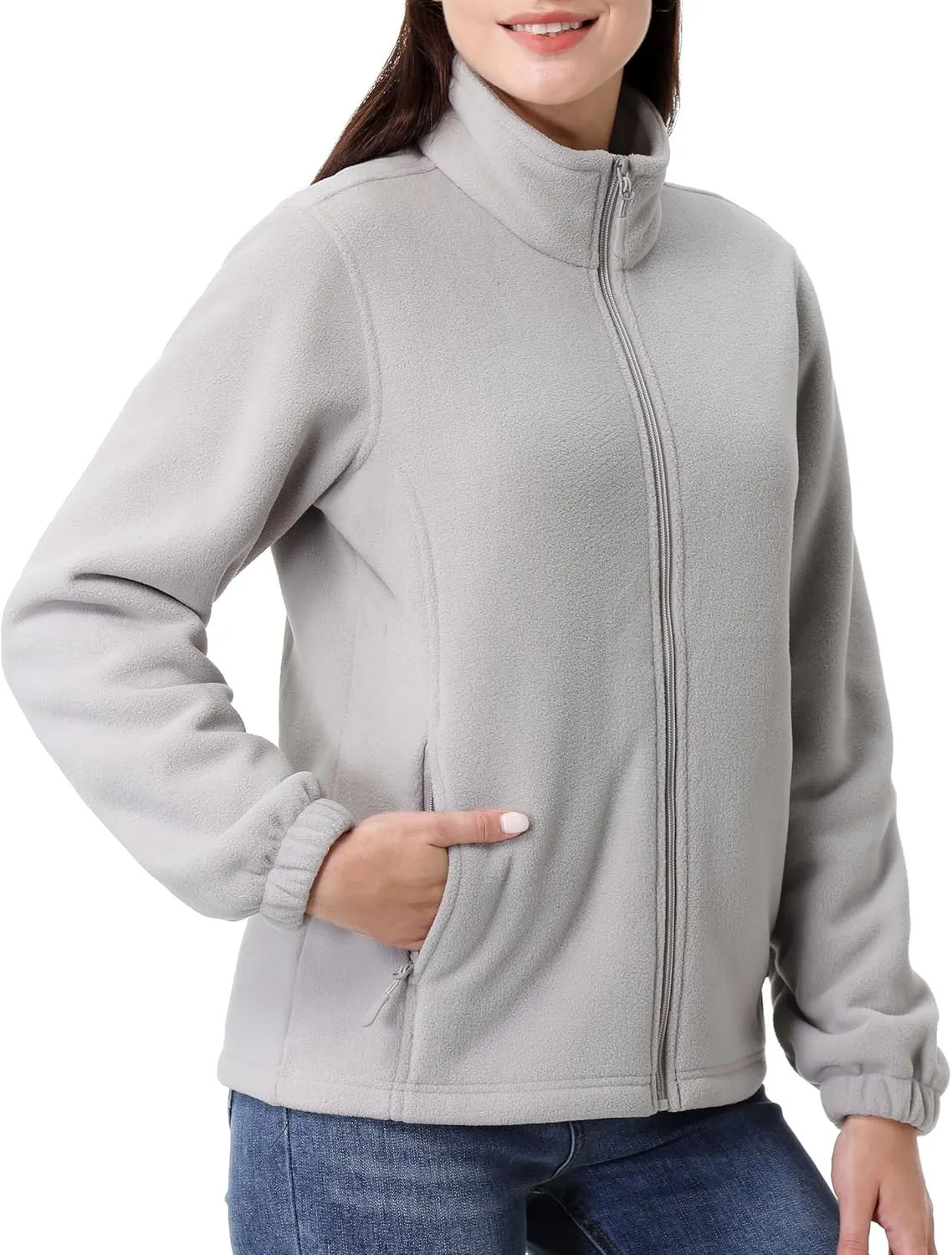 GIMECEN Women's Full Zip Polar Soft Fleece Jacket Warm Winter Coat With Zipper Pockets Long Sleeve Thickened Outerwear