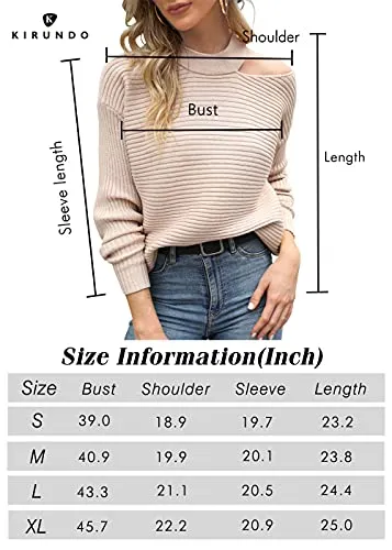 KIRUNDO 2021 Women’s Sweaters Halter Neck Off Shoulder Long Sleeves Knit Sweater Loose Solid Pullovers Tops (White, X-Large)
