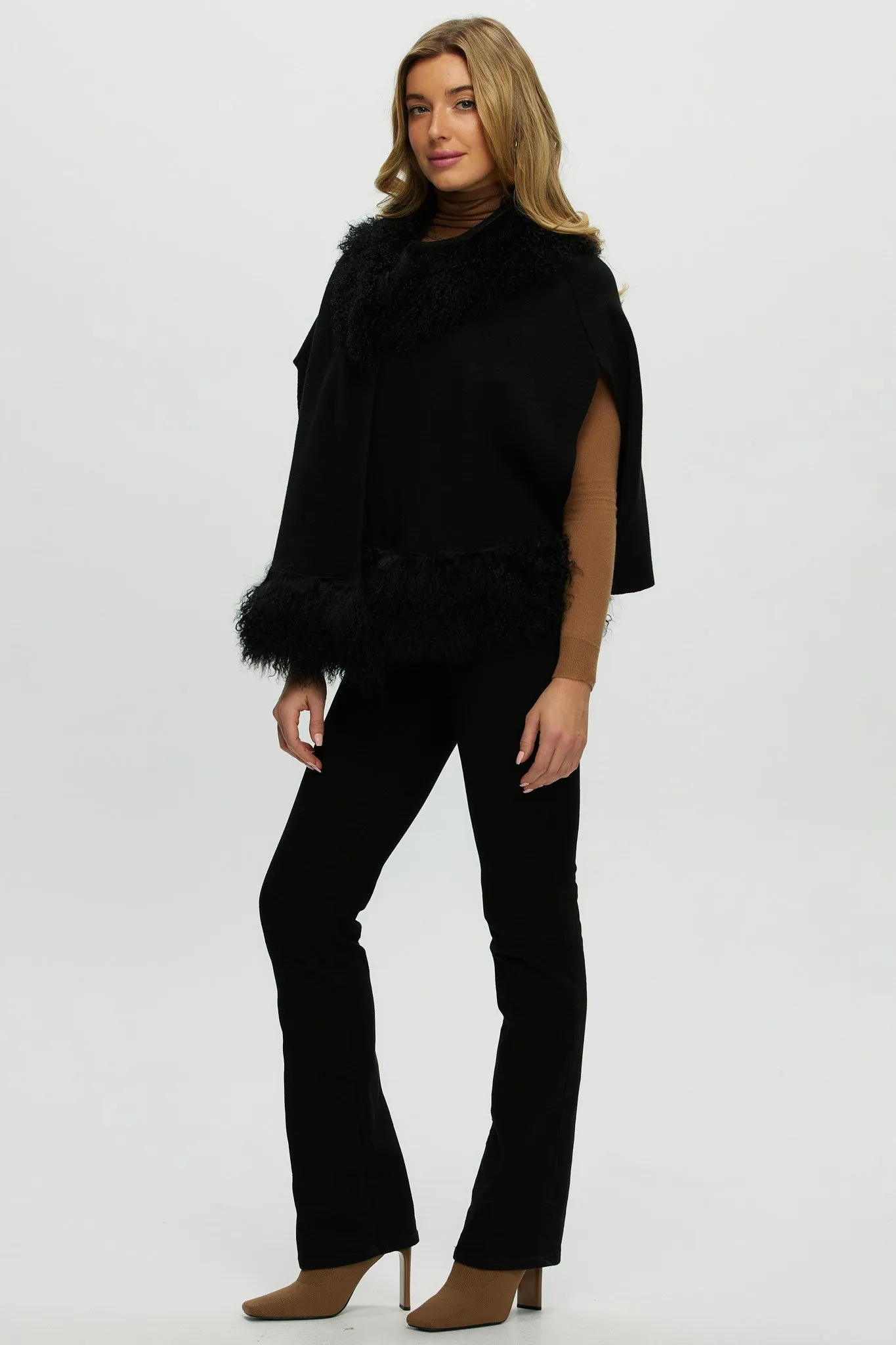 Knit Vest With Mongolian (Tg) Shearling Lamb Trim