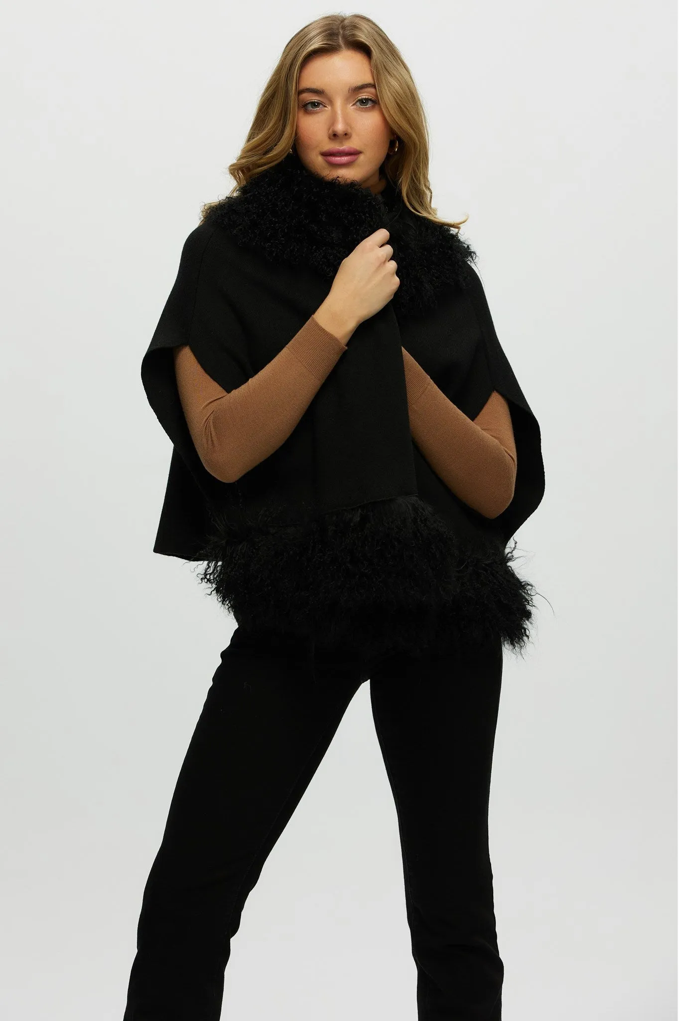 Knit Vest With Mongolian (Tg) Shearling Lamb Trim