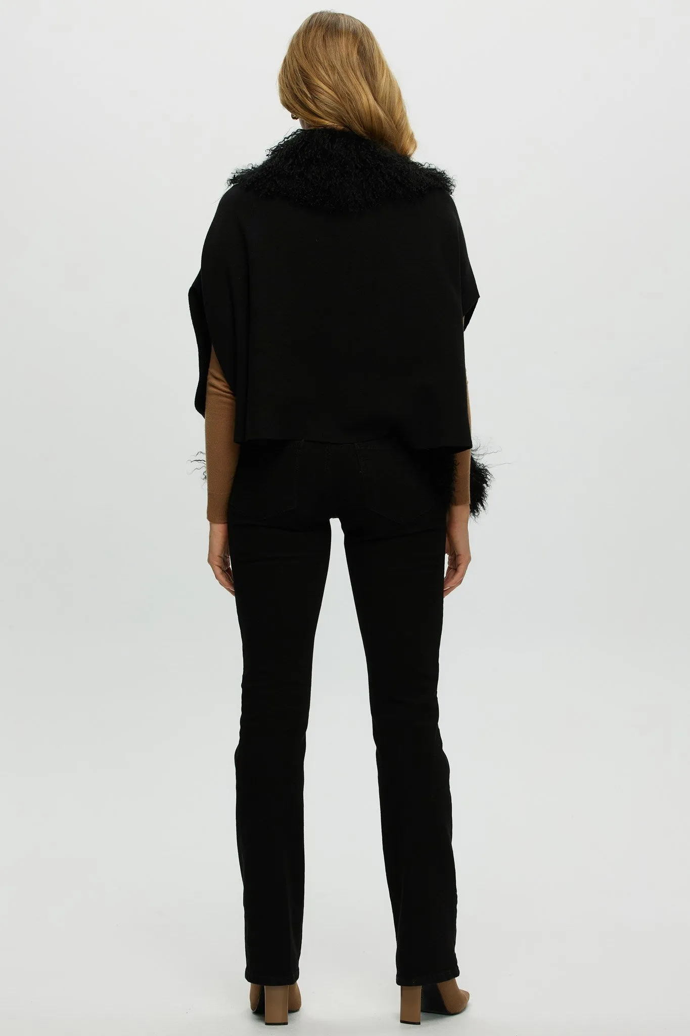 Knit Vest With Mongolian (Tg) Shearling Lamb Trim