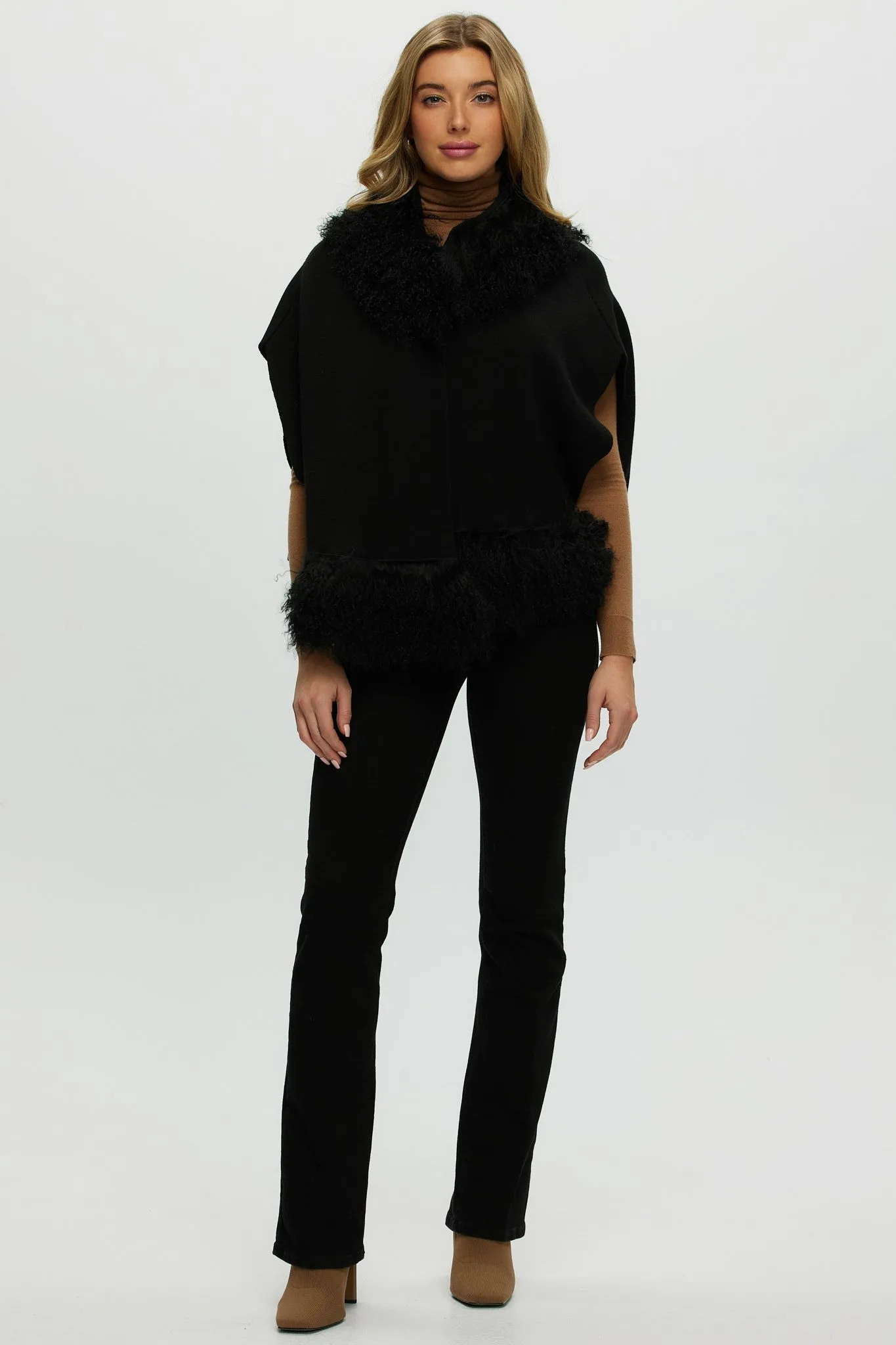 Knit Vest With Mongolian (Tg) Shearling Lamb Trim