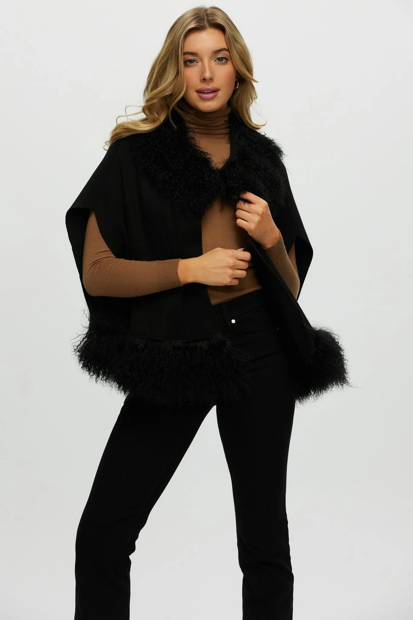 Knit Vest With Mongolian (Tg) Shearling Lamb Trim