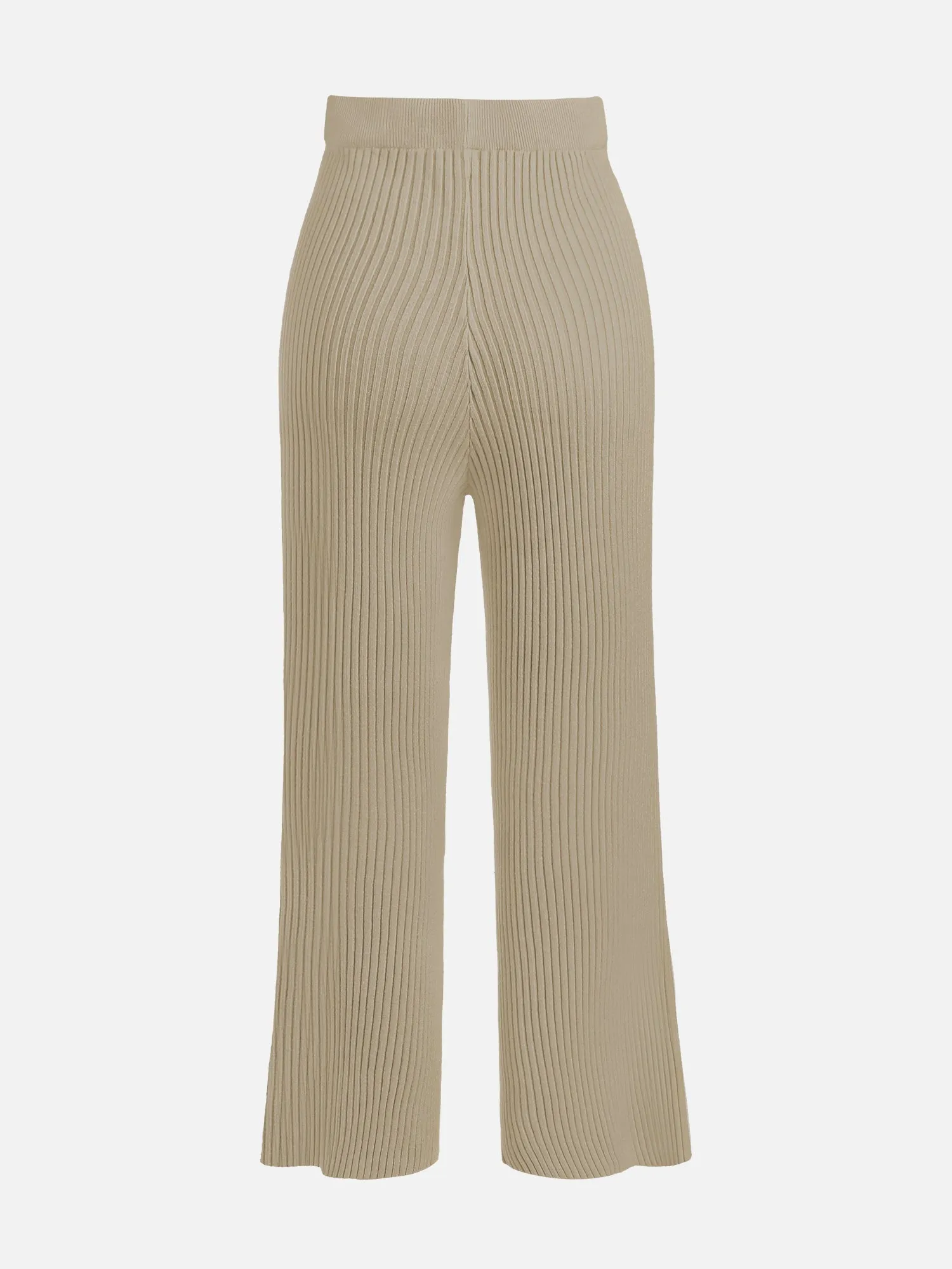 Knitted Two Piece Set O-Neck Loose Sweater & High Waist Wide Leg Pants