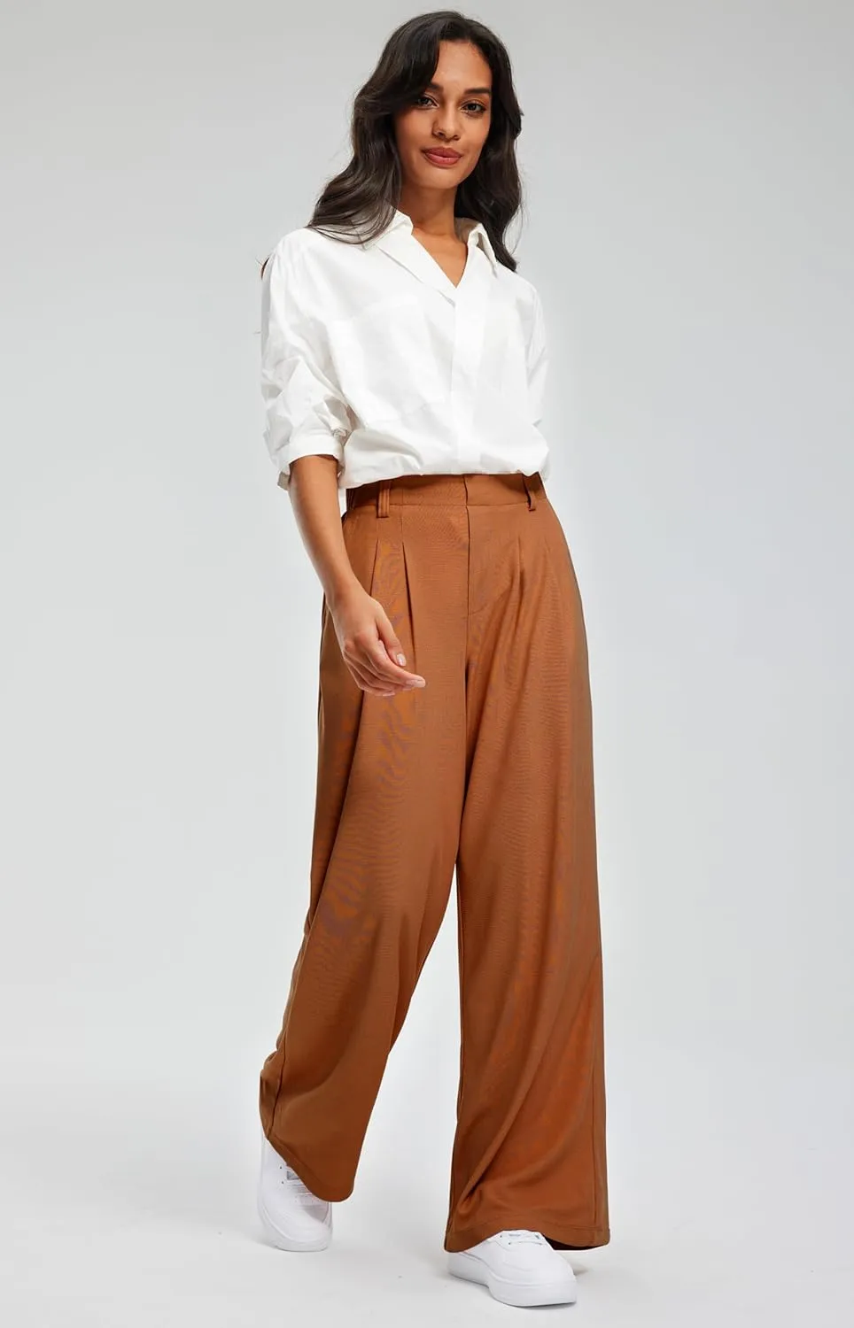 Libin Women's Wide Leg Pants 27"/29" High Waisted Waffle Knit Casual Slacks Work Pants Business Palazzo Trousers with Pockets