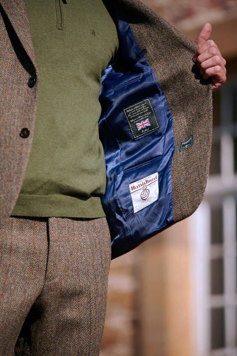 London tweed blazer, Harris Tweed, evergreen sildebensmønster