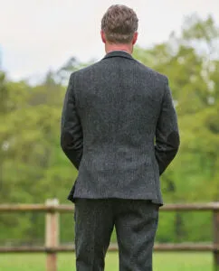 London tweed blazer, Harris Tweed, grå med blå/rød overtern