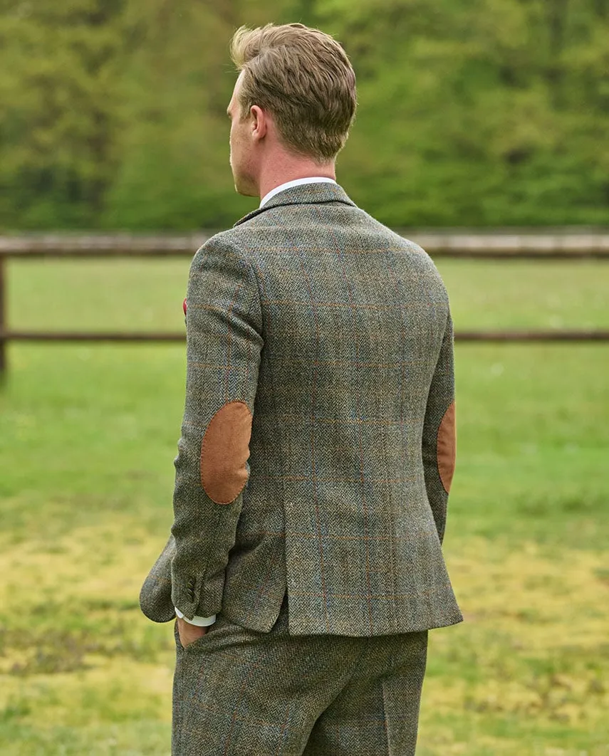 London tweed blazer, Harris Tweed, olivengrøn med blå/brun overtern