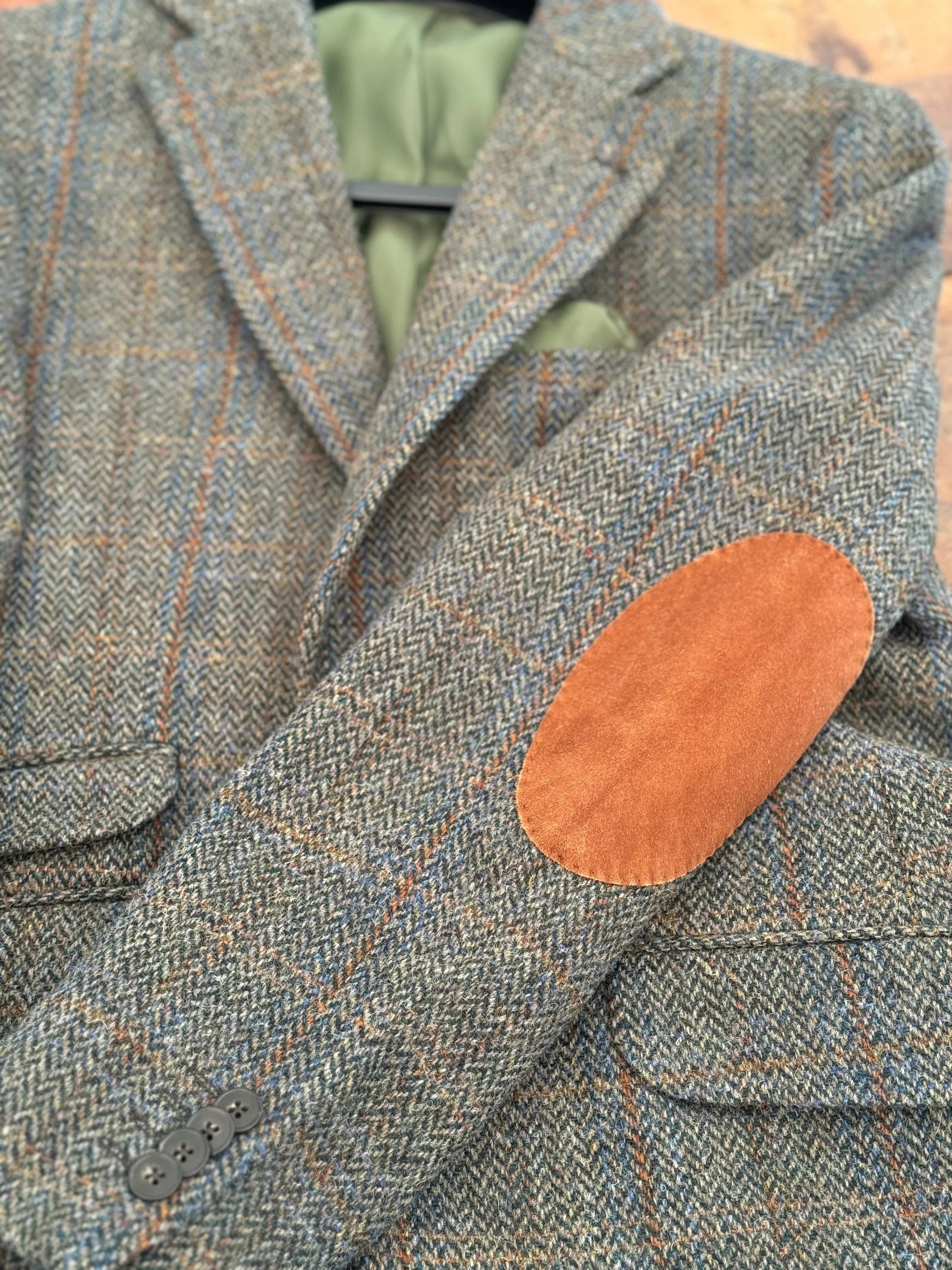 London tweed blazer, Harris Tweed, olivengrøn med blå/brun overtern