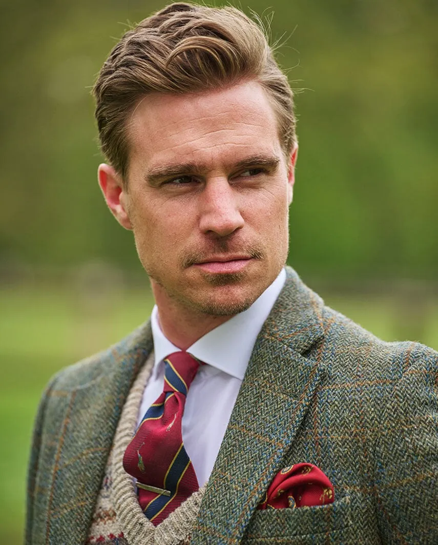 London tweed blazer, Harris Tweed, olivengrøn med blå/brun overtern