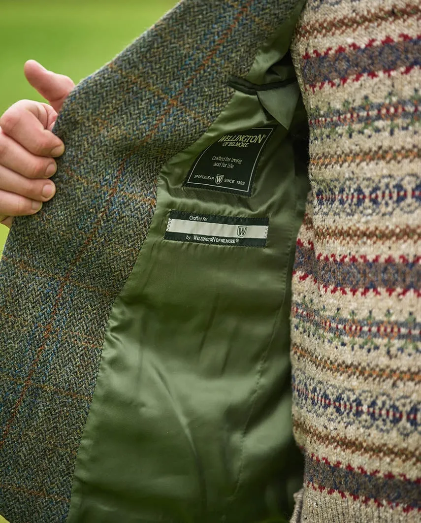 London tweed blazer, Harris Tweed, olivengrøn med blå/brun overtern