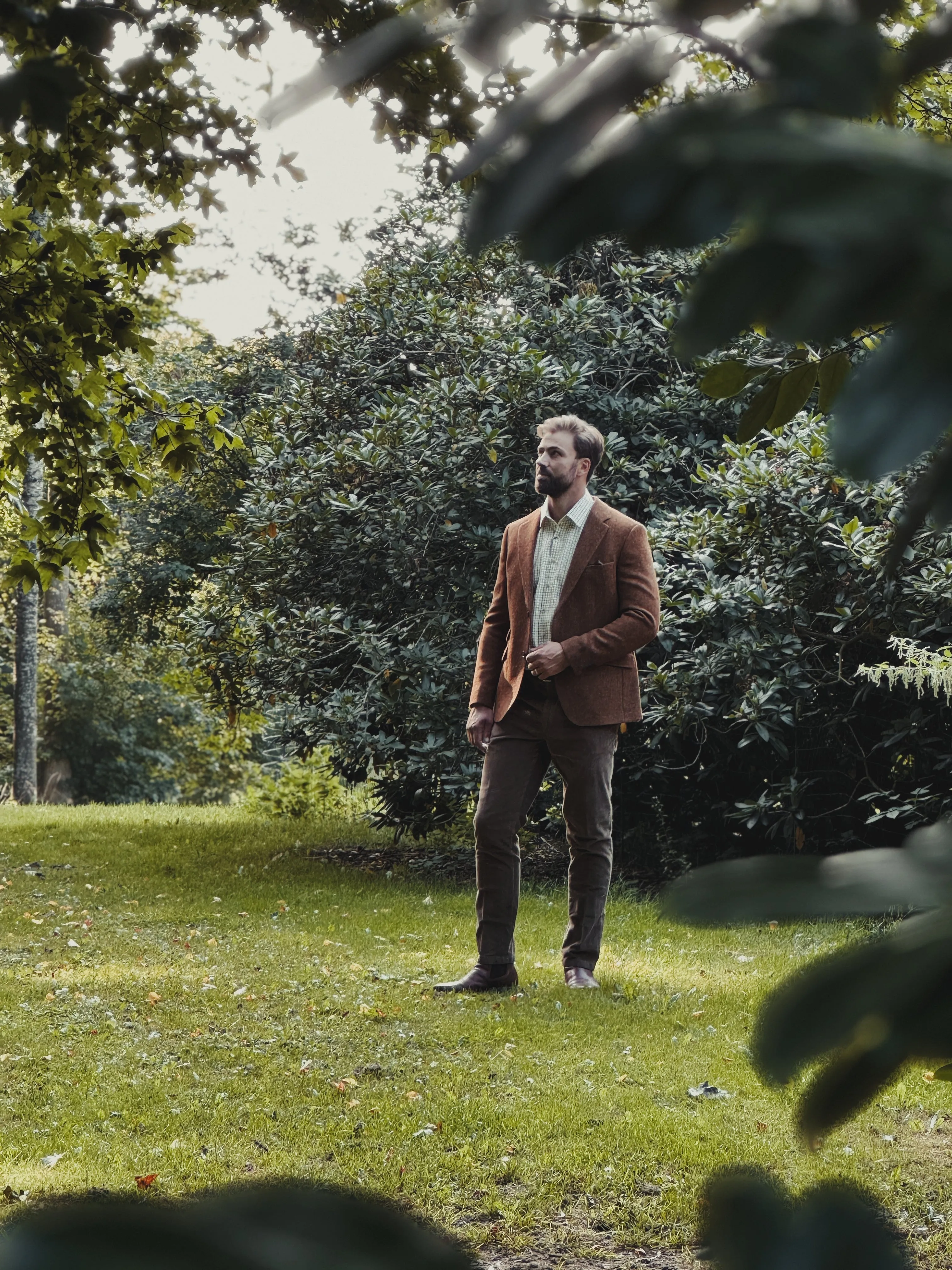 London tweed blazer, Harris Tweed, rust brun