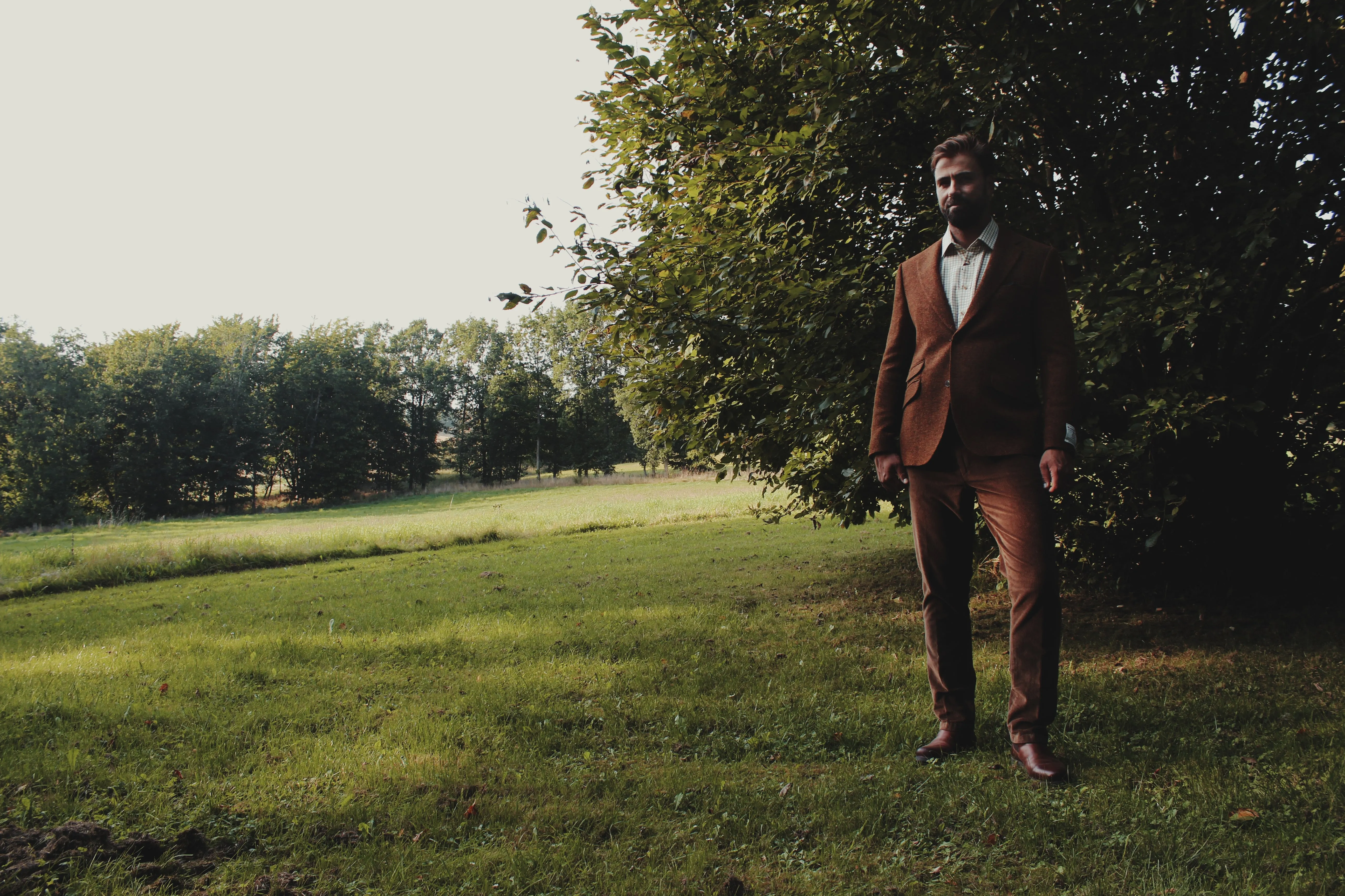 London tweed blazer, Harris Tweed, rust brun