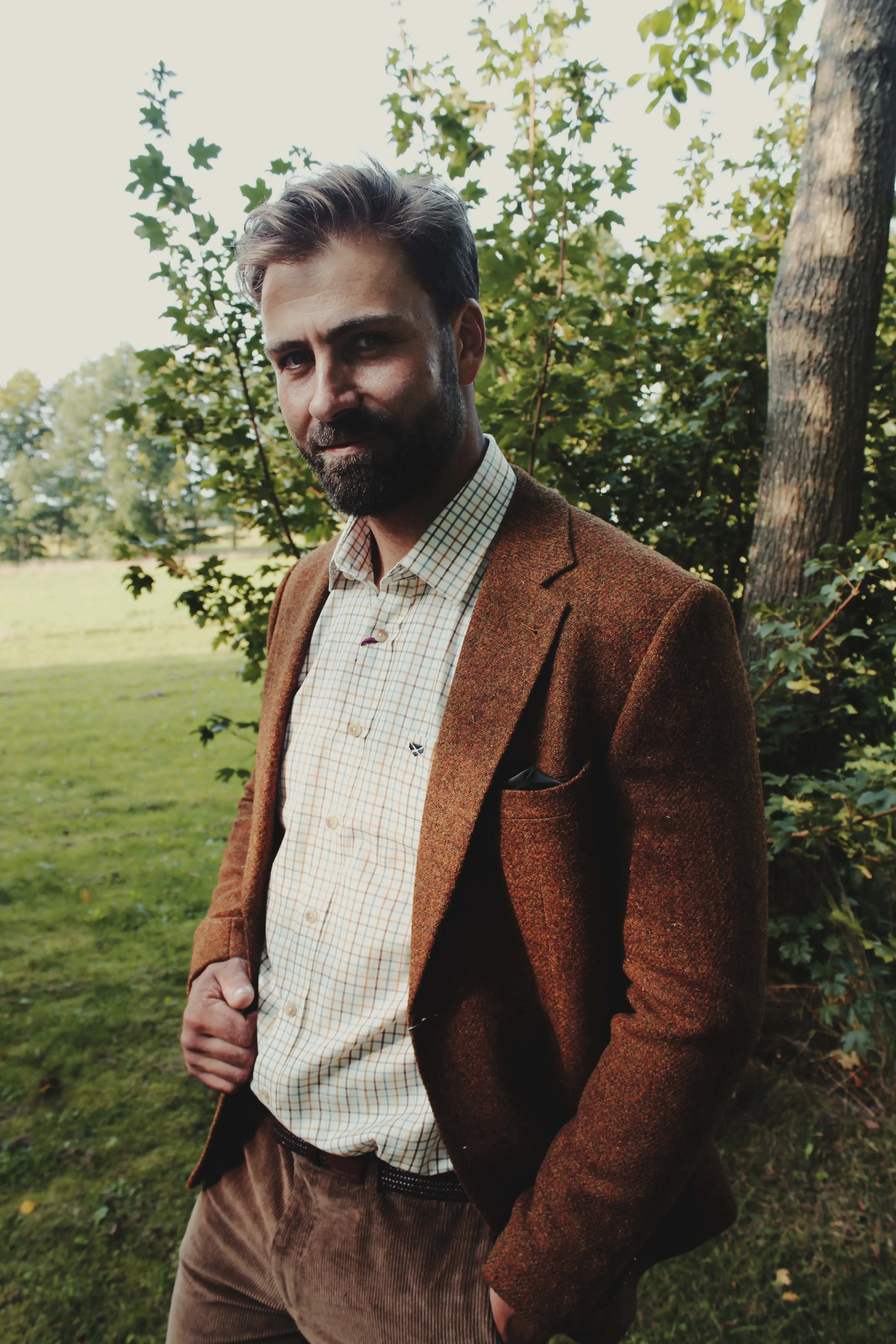 London tweed blazer, Harris Tweed, rust brun