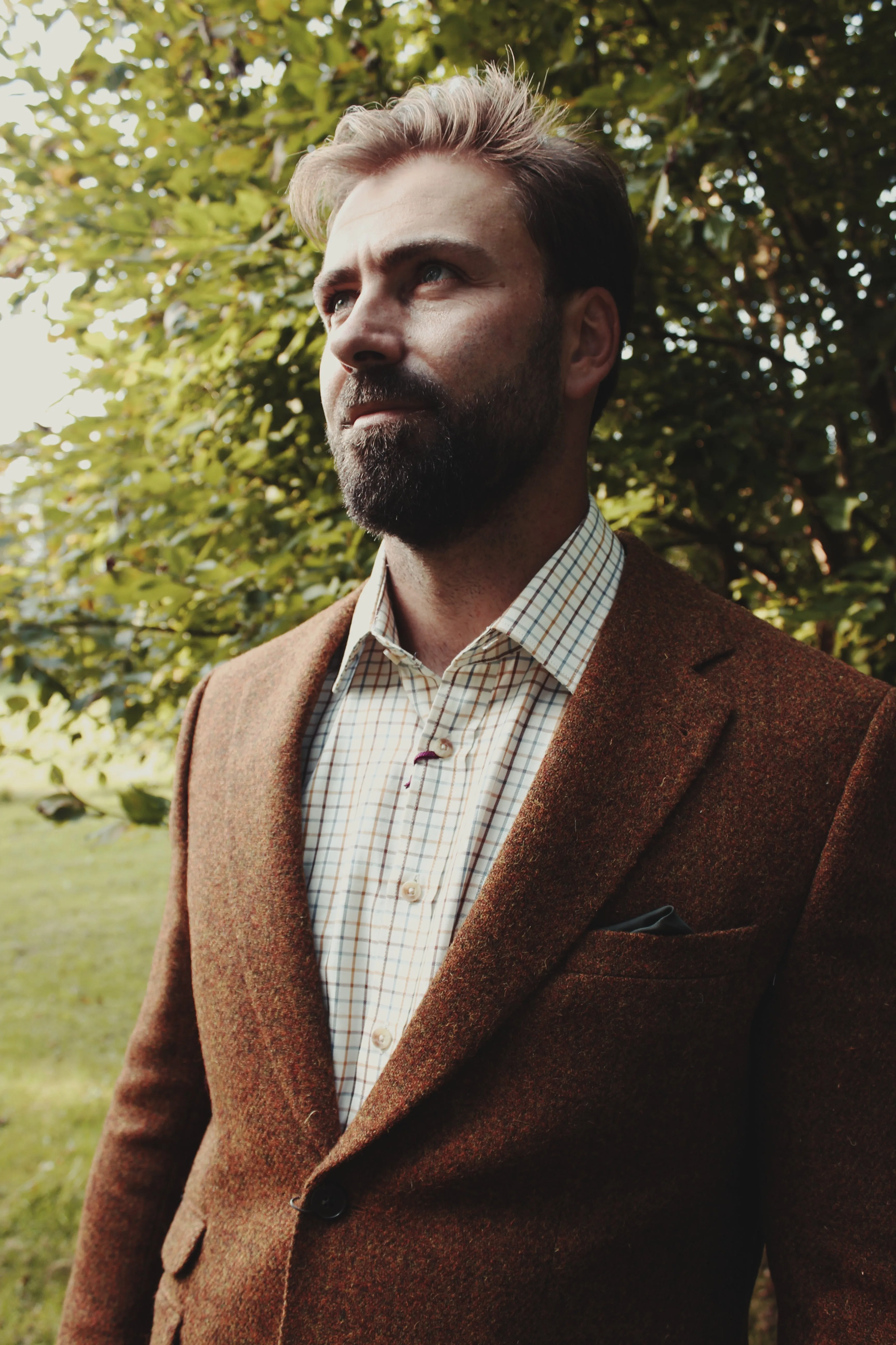London tweed blazer, Harris Tweed, rust brun