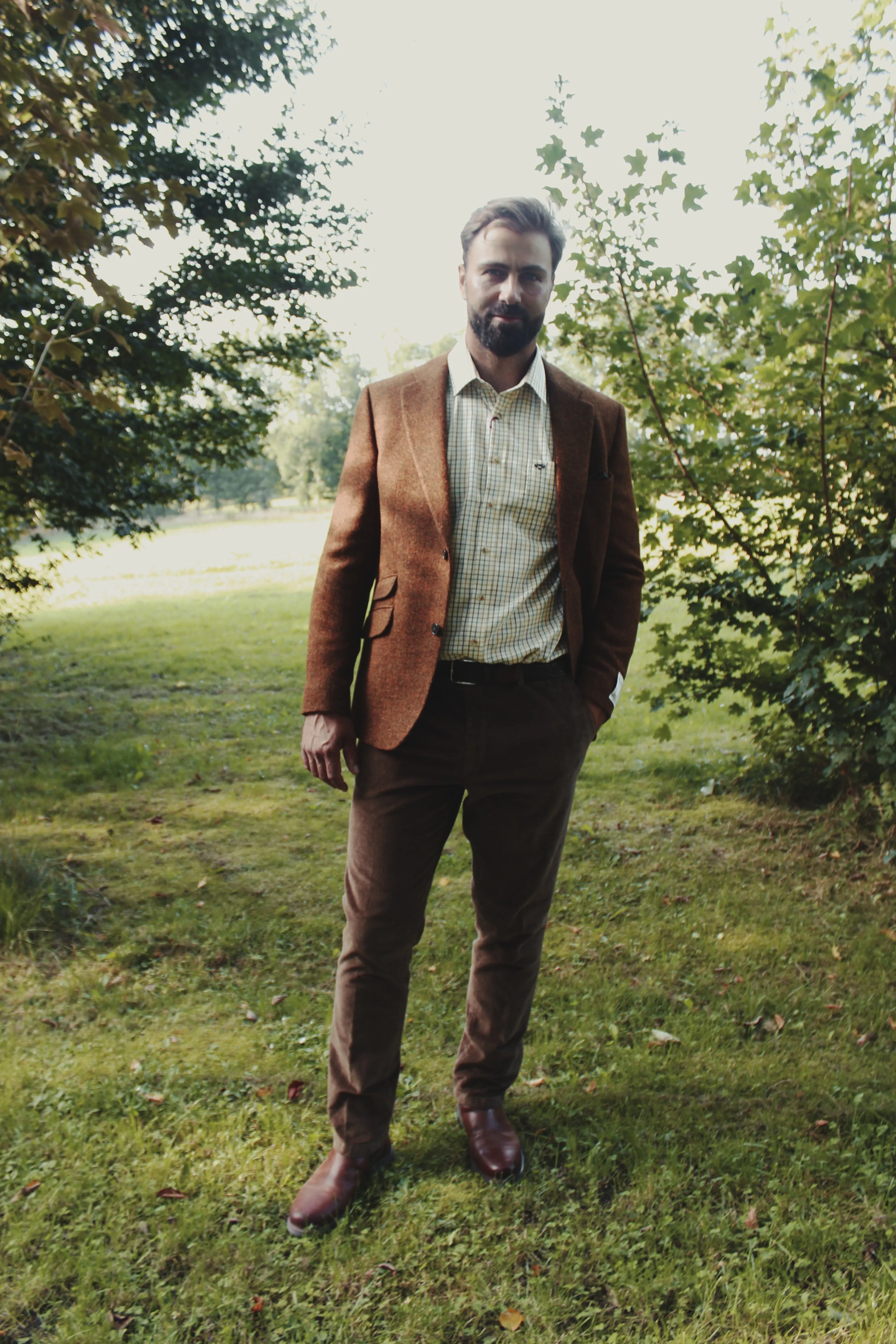 London tweed blazer, Harris Tweed, rust brun