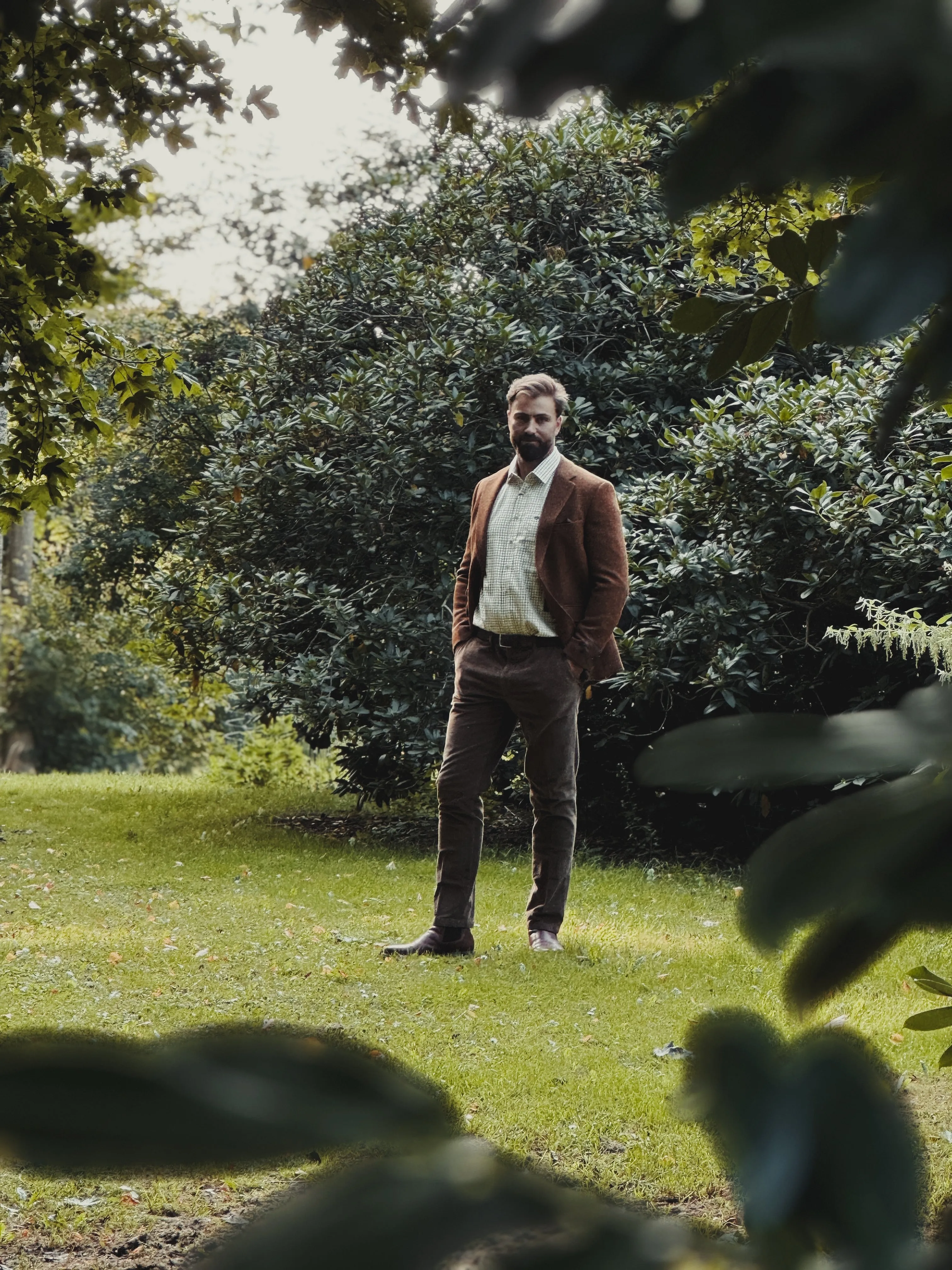 London tweed blazer, Harris Tweed, rust brun
