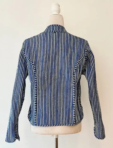 Luxe Cotton Quilted  Womens Jacket With Stripe Piping Looks Rich  (Royal)
